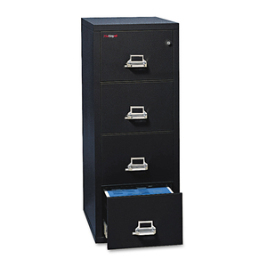 INSULATED VERTICAL FILE, 1-HOUR FIRE PROTECTION, 4 LEGAL-SIZE FILE DRAWERS, BLACK, 20.81" X 25" X 52.75" by Fire King