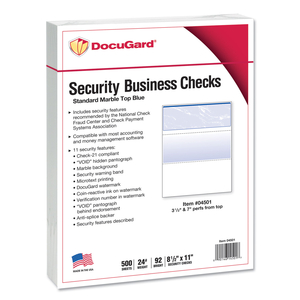 SECURITY BUSINESS CHECKS, 11 FEATURES, 8.5 X 11, BLUE MARBLE TOP, 500/REAM by Docugard