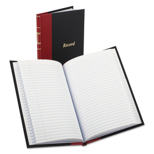 RECORD AND ACCOUNT BOOK WITH RED SPINE, CUSTOM RULE, BLACK/RED/GOLD COVER, 7.5 X 5 SHEETS, 144 SHEETS/BOOK by Boorum & Pease