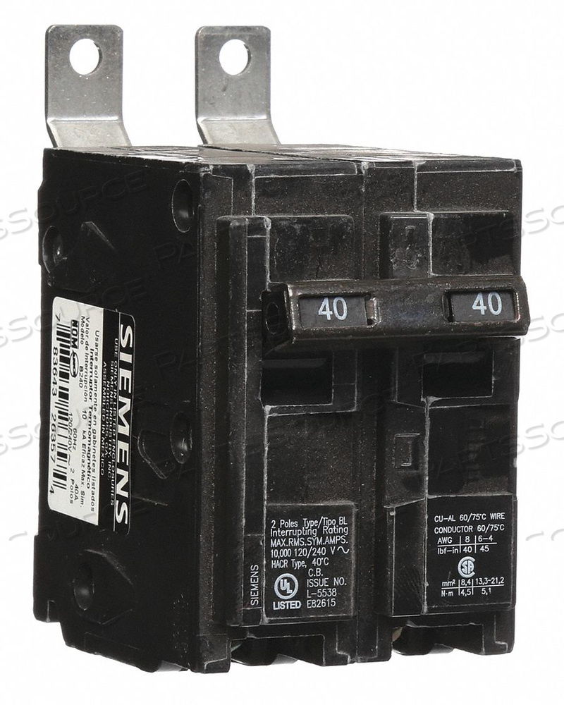 CIRCUIT BREAKER 40A BOLT ON 120/240V 2P by Siemens CIRCUIT BREAKER 40A BOLT ON 120/240V 2P by Siemens