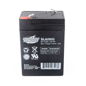 BATTERY, SEALED LEAD ACID, 1.85IN WIDTH, 4.02IN HEIGHT, 4.5AH CAPACITY, 2.76IN LENGTH, F1 0.187IN FASTON SPADE TERMINAL TYPE, 6V VOLTAGE RAT by Interstate All Battery