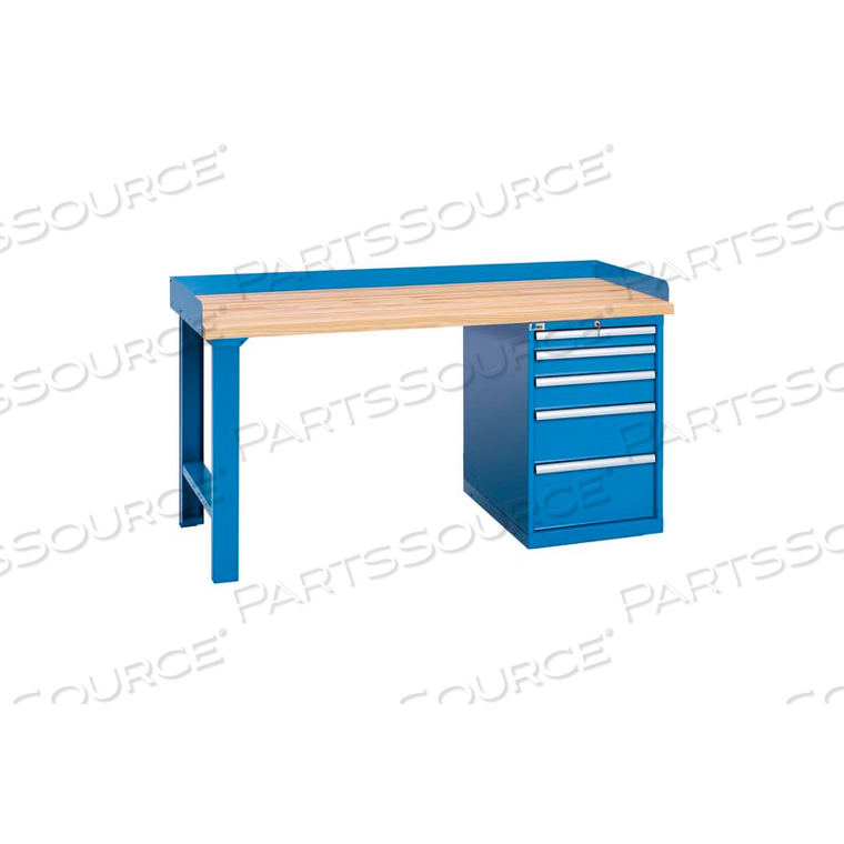 INDUSTRIAL WORKBENCH W/LEG, 5 DRAWER CABINET, BUTCHER BLOCK TOP - BLUE by Lista International Corporation (North America)