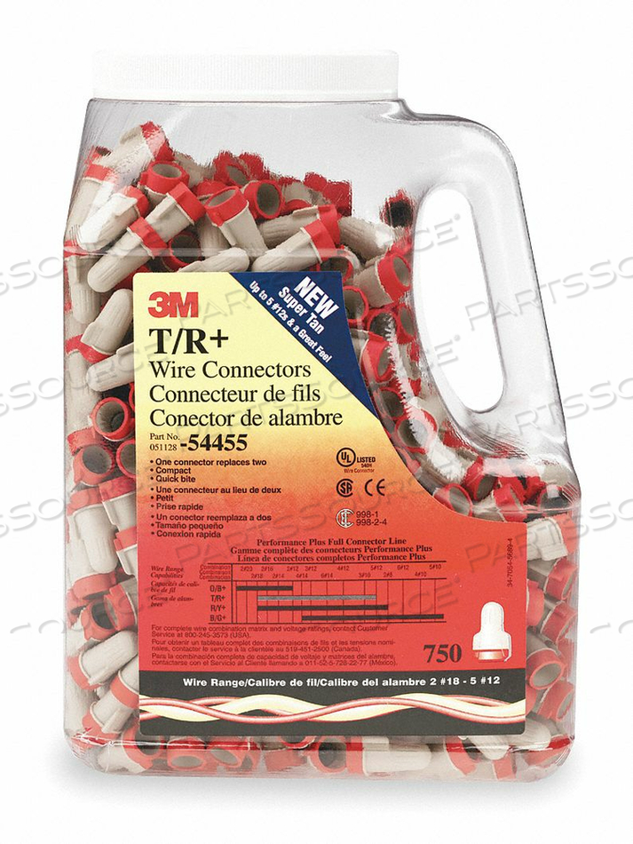 CONNECTOR, TWIST-ON WIRE, 600V, CU, 22-8 AWG, TAN/RED, 750/JUG by 3M Healthcare CONNECTOR, TWIST-ON WIRE, 600V, CU, 22-8 AWG, TAN/RED, 750/JUG by 3M Healthcare