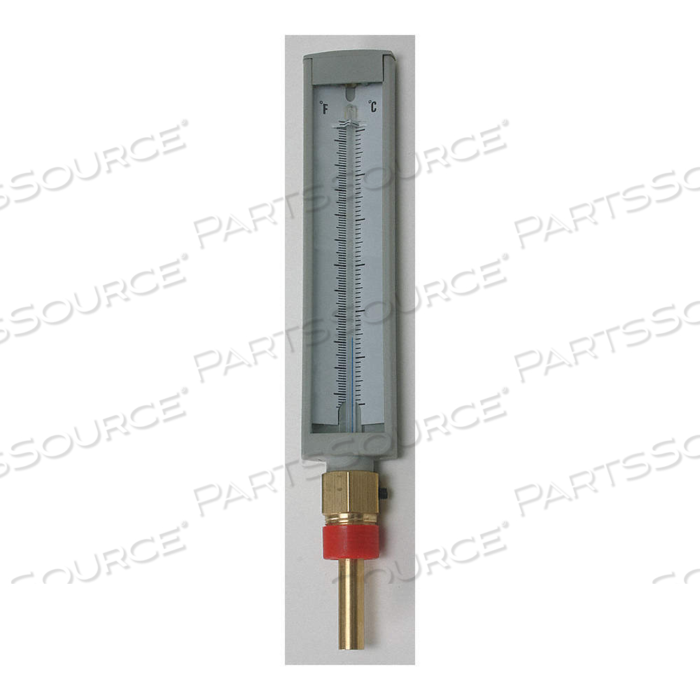COMPACT INDUSTRIAL THERMOMETER, INDUSTRIAL GLASS THERMOMETER, 6 IN SCALE LG, BOTTOM, BRASS by Approved Vendor