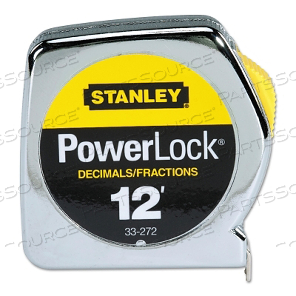 POWERLOCK TAPE RULES 1/2 IN WIDE BLADE, 12 FT X 1/2 IN, INCH/DECIMAL, SINGLE SIDED, SILVER/YELLOW by Stanley