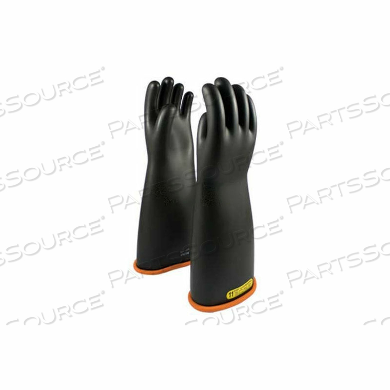 ELECTRICAL RATED GLOVES, TWO TONE, BLACK W/ORANGE INNER COLOR, CLASS 2, 18"L, SIZE 9 