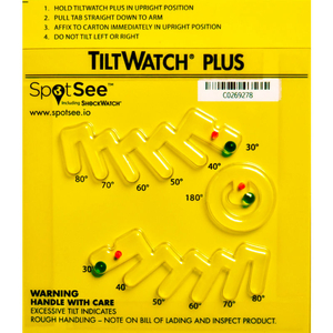 SPOTSEE TILTWATCH PLUS TILT INDICATOR FOR DEGREE OF TILT OR COMPLETE OVERTURN, 50/BOX by Shockwatch Inc