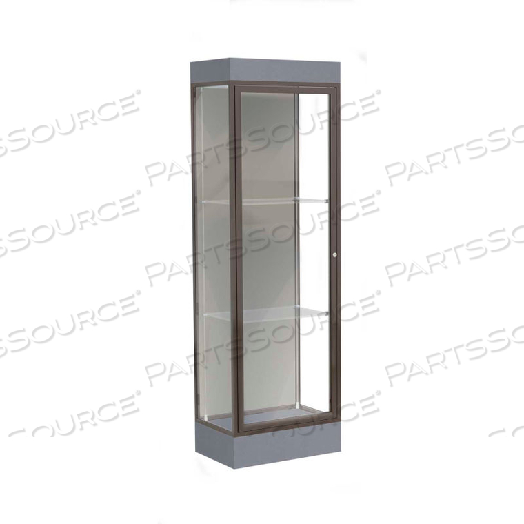 EDGE LIGHTED FLOOR CASE, HARBOR BACK, DARK BRONZE FRAME, 6" CARBON MESH BASE, 24"W X 76"H X 20"D 