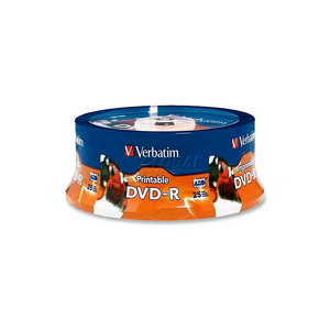 DVD-R, 16X SPEED, 4.7GB, INKJET/HUB PRINTABLE, SPINDLE, 25/PK, WHITE by Verbatim