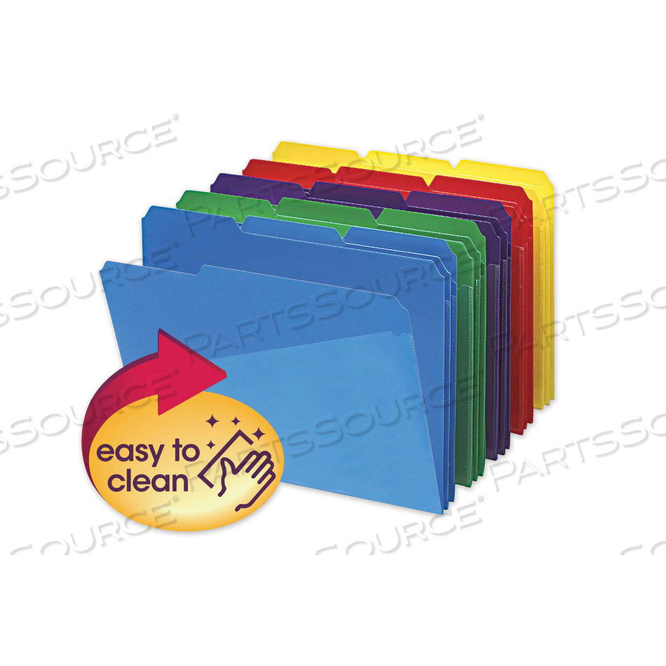 POLY COLORED FILE FOLDERS WITH SLASH POCKET, 1/3-CUT TABS: ASSORTED, LETTER SIZE, 0.75" EXPANSION, ASSORTED COLORS by Smead
