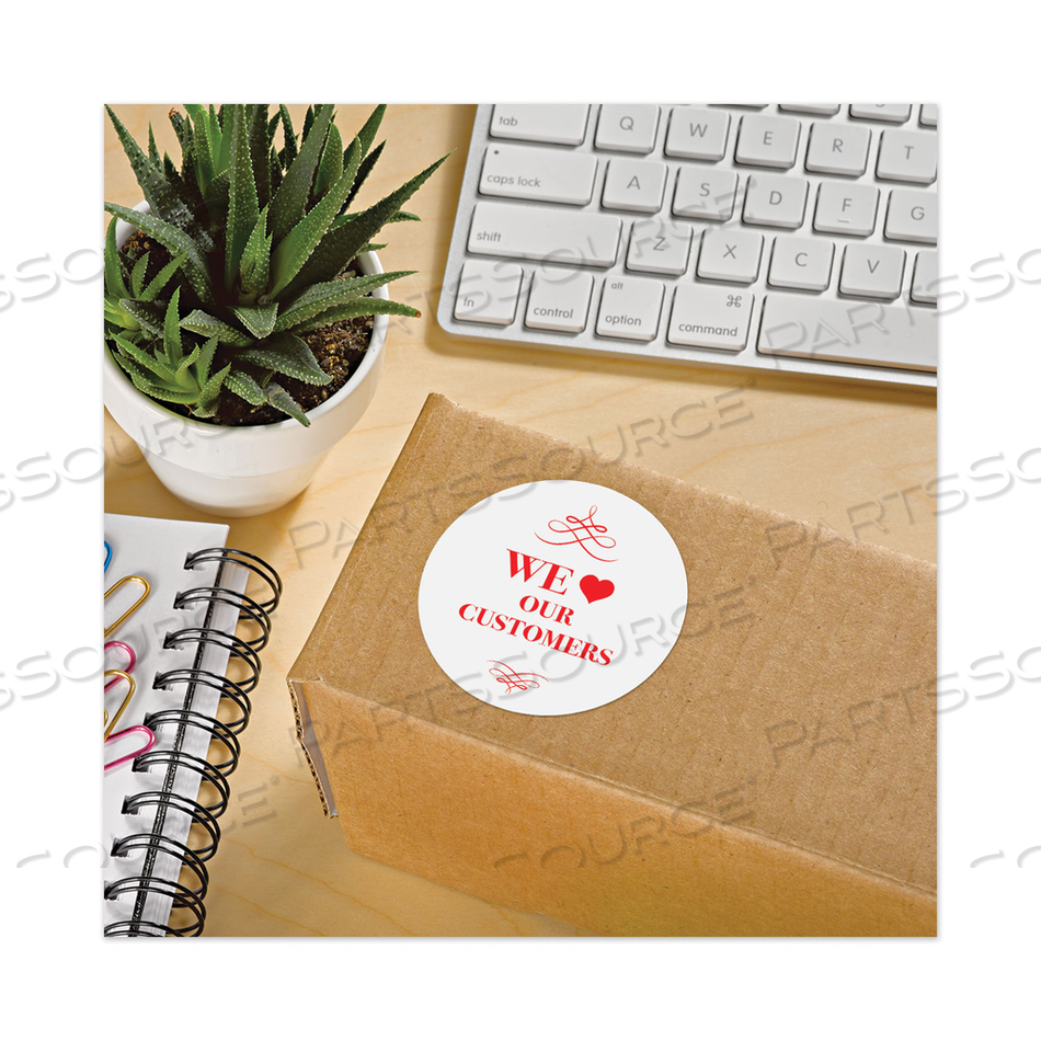 PERMANENT LASER PRINT-TO-THE-EDGE ID LABELS W/SUREFEED, 2 1/2"DIA, WHITE by Avery PERMANENT LASER PRINT-TO-THE-EDGE ID LABELS W/SUREFEED, 2 1/2"DIA, WHITE by Avery