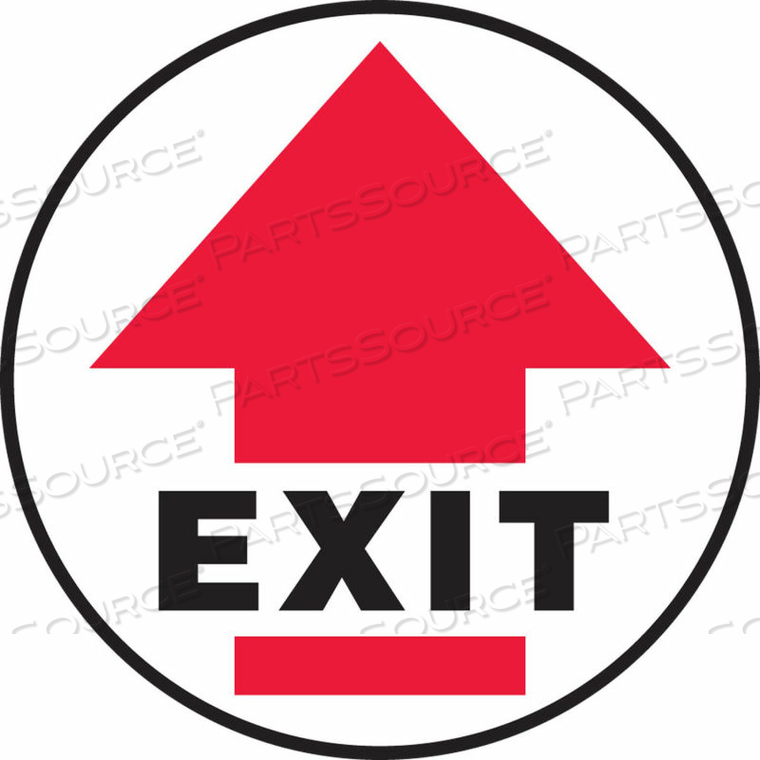 EXIT W/ ARROW FLOOR SIGN,17" DIAMETER, ADHESIVE VINYL, 1/EACH by Accuform Manufacturing, Inc.
