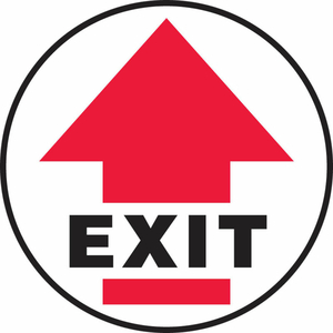 EXIT W/ ARROW FLOOR SIGN,17" DIAMETER, ADHESIVE VINYL, 1/EACH by Accuform Manufacturing, Inc.