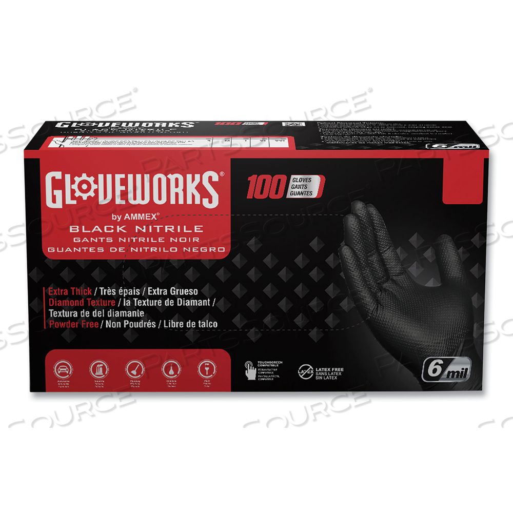 HEAVY-DUTY INDUSTRIAL NITRILE GLOVES, POWDER-FREE, 6 MIL, XX-LARGE, BLACK, 100 GLOVES/BOX, 10 BOXES/CARTON 