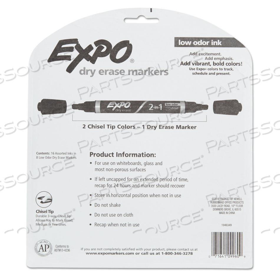 2-IN-1 DRY ERASE MARKERS, FINE/BROAD CHISEL TIPS, ASSORTED COLORS by Expo