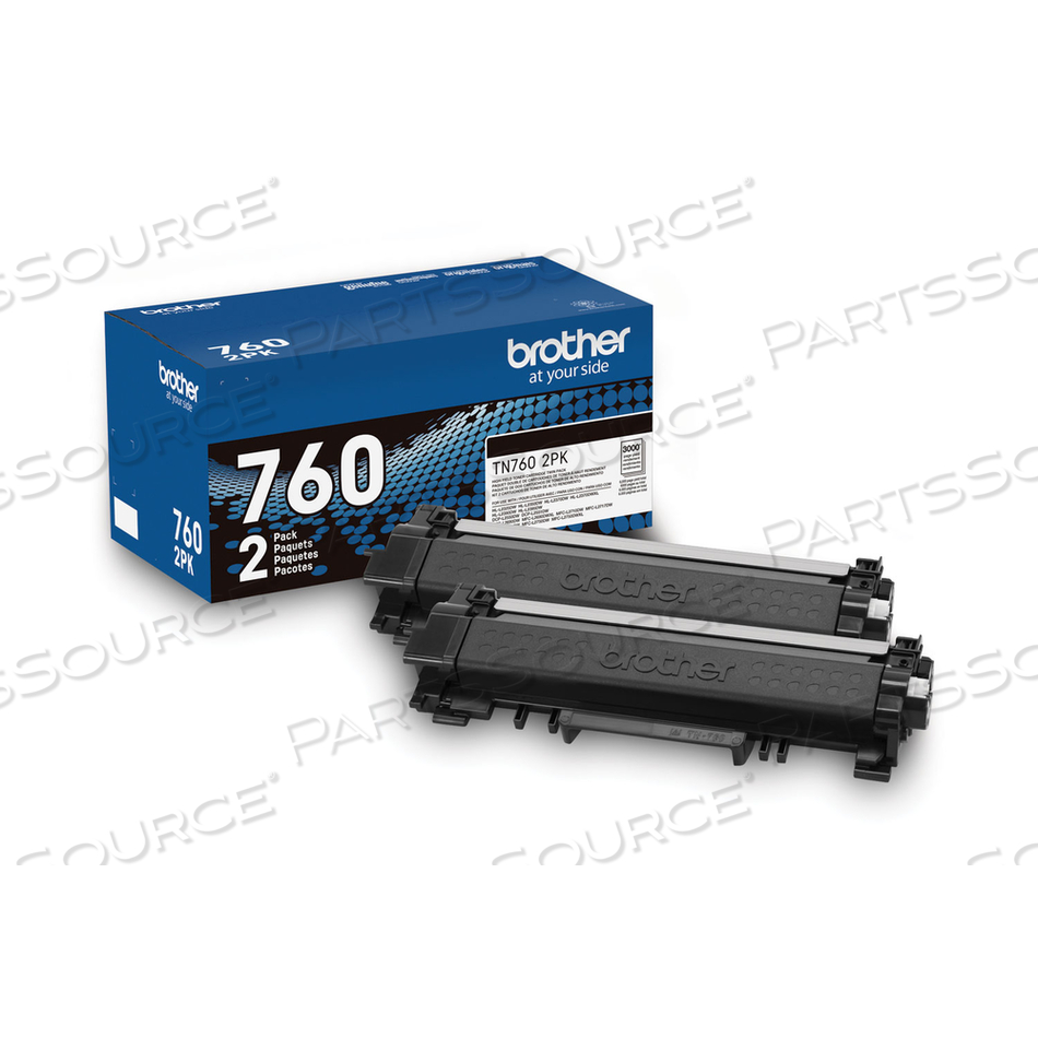 TN760 2PK, 2-PACK, HIGH YIELD, BLACK, ORIGINAL, TONER CARTRIDGE, FOR DCP-L2550, HL-L2325, L2370, L2390, L2395, MFC-L2717, L2730, L2750, RHL- by Brother