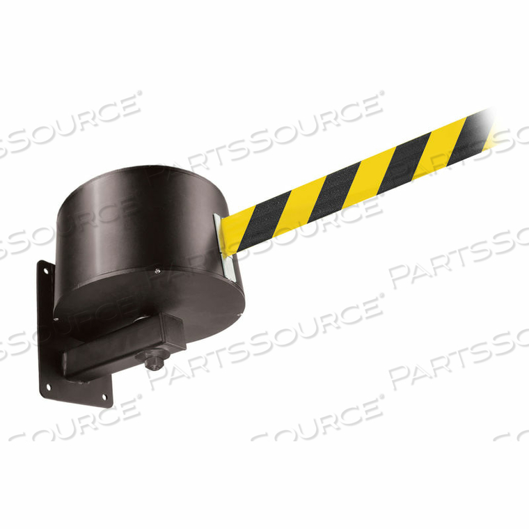 WALLPRO 750 RETRACTING BELT BARRIER, WALL MOUNTED, BLACK HOUSING, YELLOW/BLACK BELT, 75' L by Queue Solutions LLC