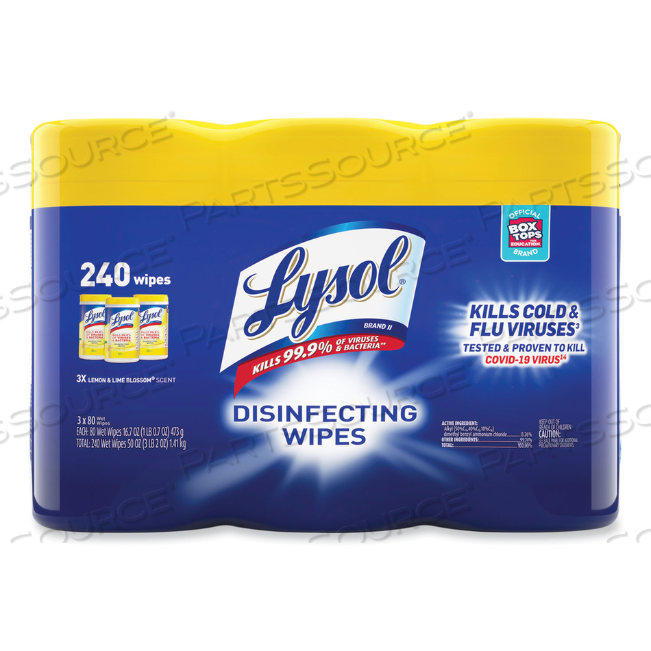 DISINFECTING WIPES, 7 X 7.25, LEMON AND LIME BLOSSOM, 80 WIPES/CANISTER by Lysol DISINFECTING WIPES, 7 X 7.25, LEMON AND LIME BLOSSOM, 80 WIPES/CANISTER by Lysol
