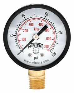 PRESSURE GAUGE 2 DIAL SIZE BLACK by Winters Instruments