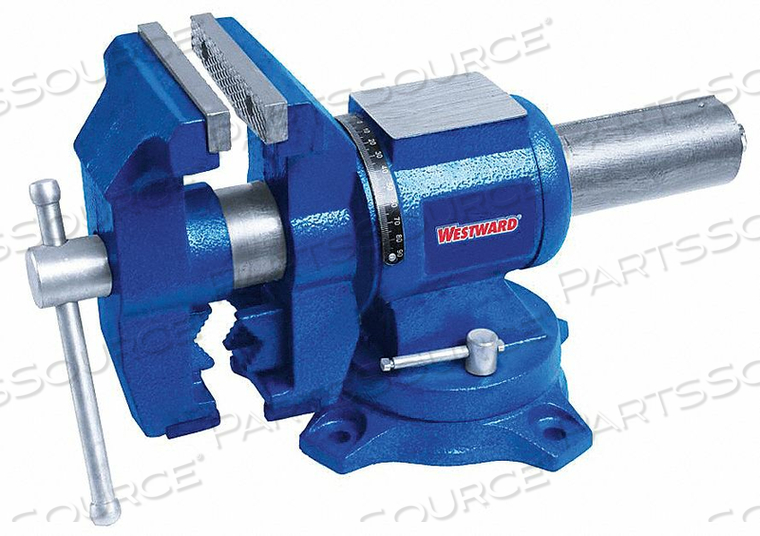 ROTATING VISE, BODY TENSILE STRENGTH 30,000 PSI, SPINDLE TYPE ENCLOSED, JAW FACE WIDTH 5 1/2 IN, JAW OPENING - MAXIMUM 5 1/2 IN, THROAT DEPT by Westward ROTATING VISE, BODY TENSILE STRENGTH 30,000 PSI, SPINDLE TYPE ENCLOSED, JAW FACE WIDTH 5 1/2 IN, JAW OPENING - MAXIMUM 5 1/2 IN, THROAT DEPT by Westward