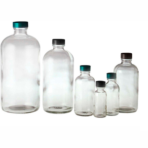 32OZ CLEAR BOSTON ROUND BOTTLE WITH 33-400 BLACK PHENOLIC CAP, CASE OF 12 by Qorpak