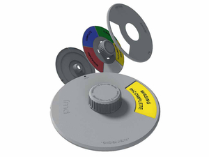 8" ROUND STATUS INDICATOR DIAL FOR CASE CART (CLEAN, BIOHAZARD, COMPLETE, MISSING, INCOMPLETE AND DRY ERASE FIELDS) WITH MOUNTING TAPE by Capital Medical Resources