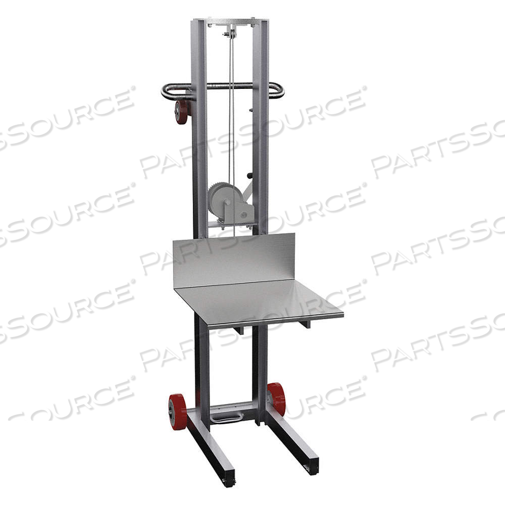 MANUAL PLATFORM LIFT TRUCK, 400 LB LOAD CAPACITY, 20 IN X 20 IN, 3 1/8 IN TO 58 IN by Vestil Manufacturing Corp. MANUAL PLATFORM LIFT TRUCK, 400 LB LOAD CAPACITY, 20 IN X 20 IN, 3 1/8 IN TO 58 IN by Vestil Manufacturing Corp.