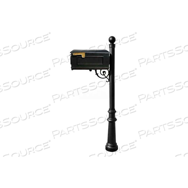 LEWISTON MAILBOX, POST (FLUTED BASE & BALL FINIAL), SUPPORT BRACE (NO ADDRESS PLATES), BLACK 