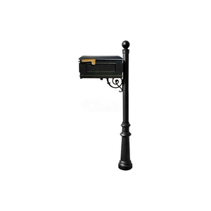 LEWISTON MAILBOX, POST (FLUTED BASE & BALL FINIAL), SUPPORT BRACE (NO ADDRESS PLATES), BLACK by Qualarc