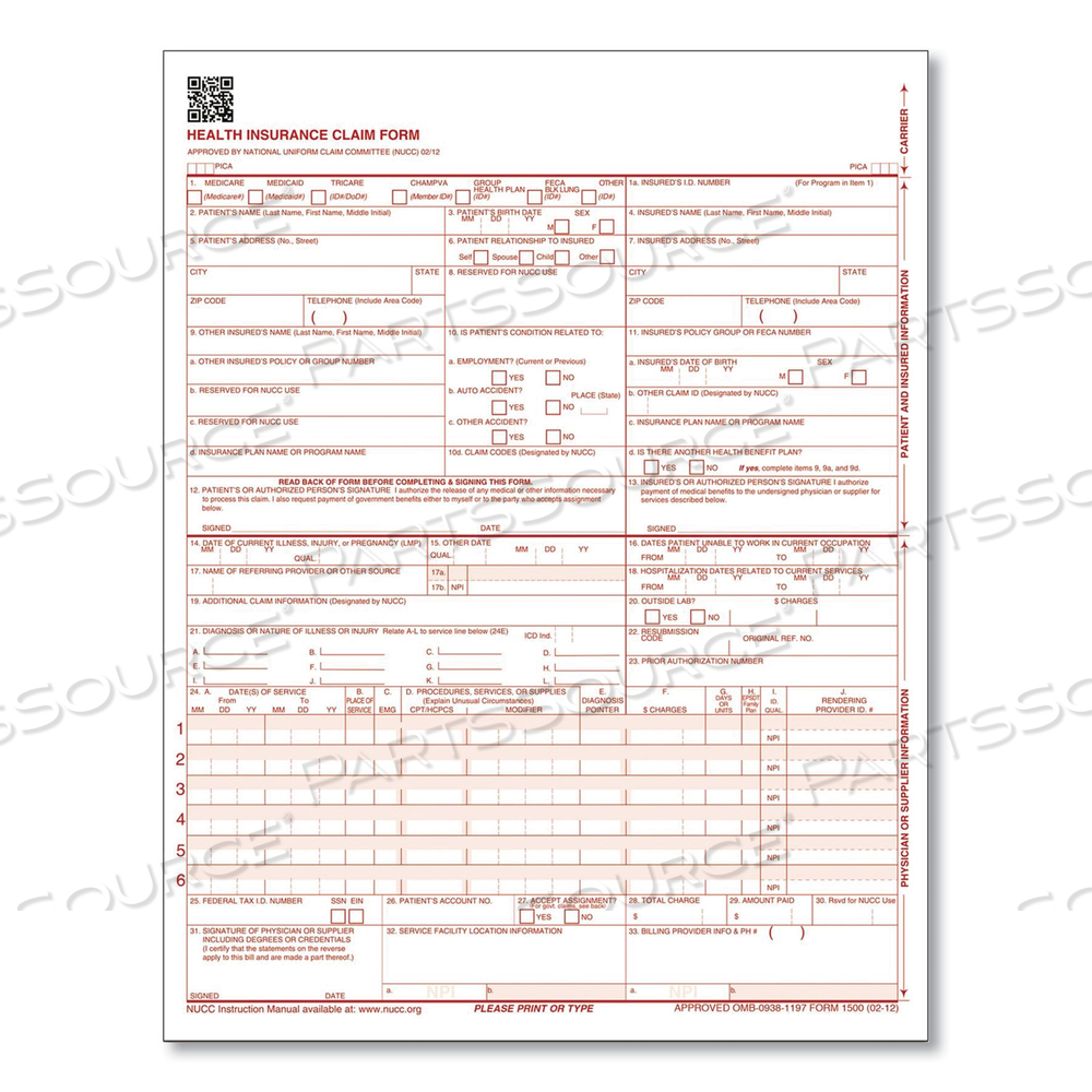 CMS HEALTH INSURANCE CLAIM FORM, TWO-PART CARBONLESS, 8.5 X 11 by Adams