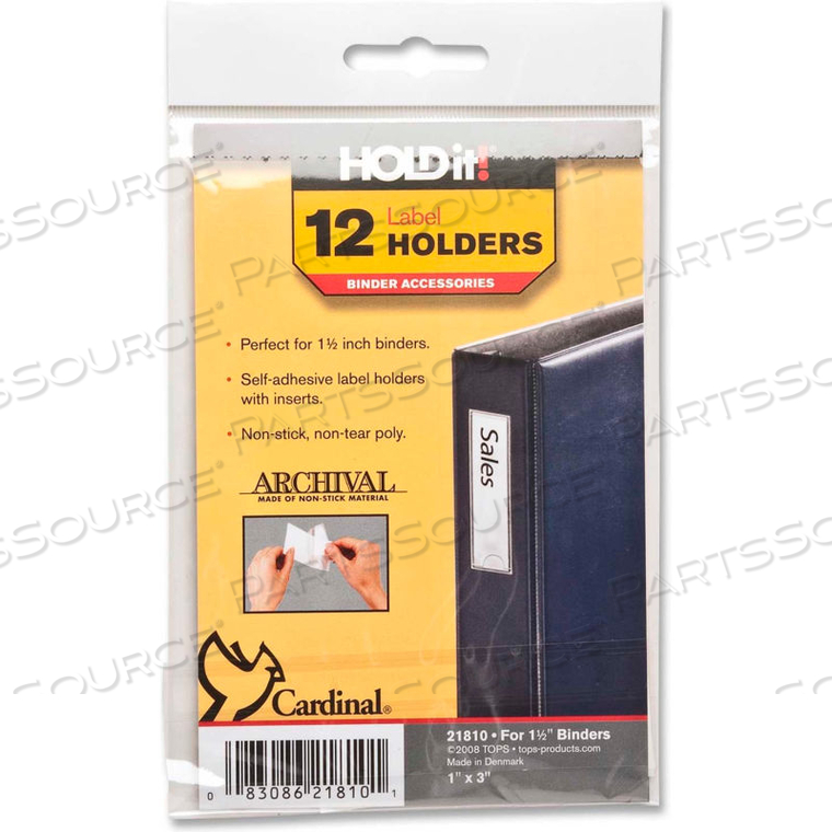 HOLDIT LABEL HOLDERS, 1"W X 3"H, CLEAR, 12/PK by Cardinal