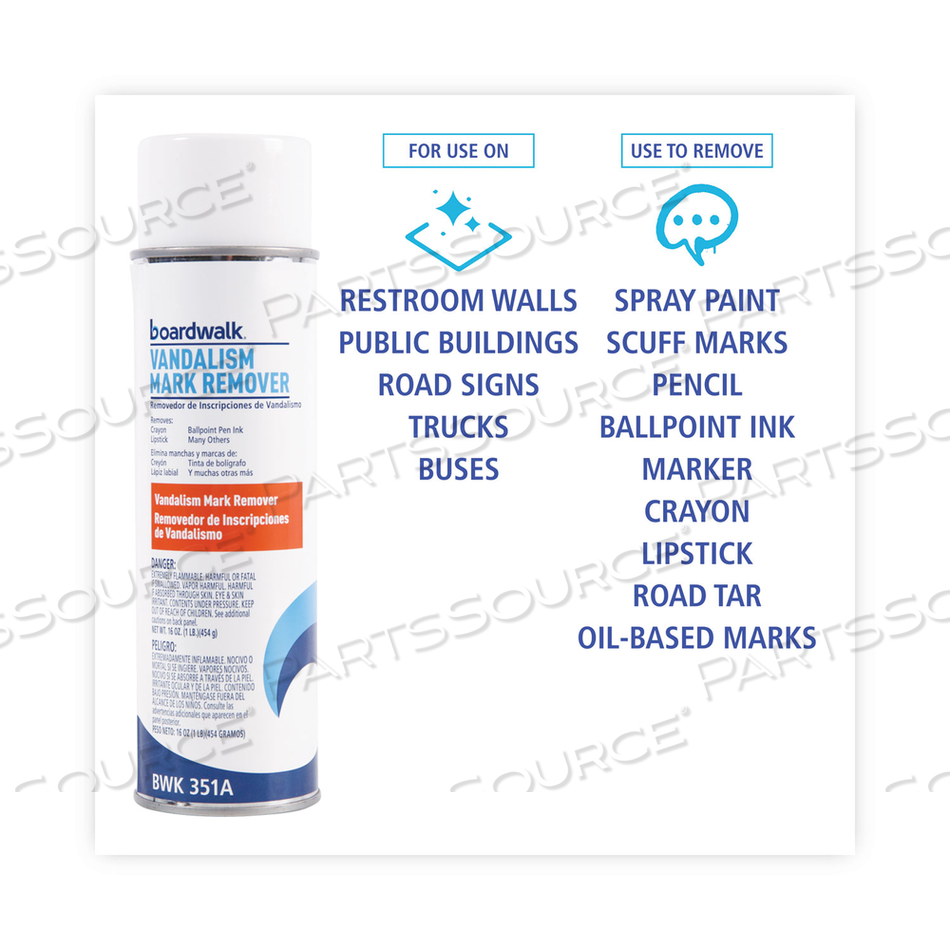 VANDALISM MARK REMOVER, 16 OZ AEROSOL SPRAY by Boardwalk VANDALISM MARK REMOVER, 16 OZ AEROSOL SPRAY by Boardwalk