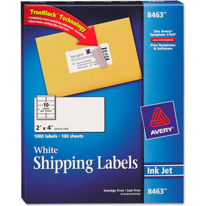 SHIPPING LABELS WITH TRUEBLOCK TECHNOLOGY, 2 X 4, WHITE, 1000/BOX by Avery