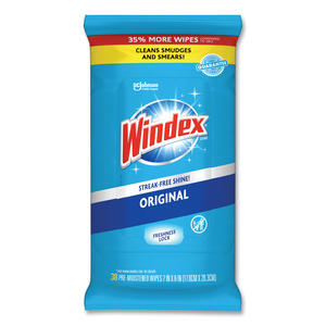 GLASS AND SURFACE WET WIPE, CLOTH, 7 X 8, UNSCENTED, 38/PACK, 12 PACKS/CARTON by Windex