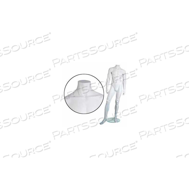 MALE MANNEQUIN - HEADLESS, HANDS BY SIDE, RIGHT LEG FORWARD - CAMEO WHITE 