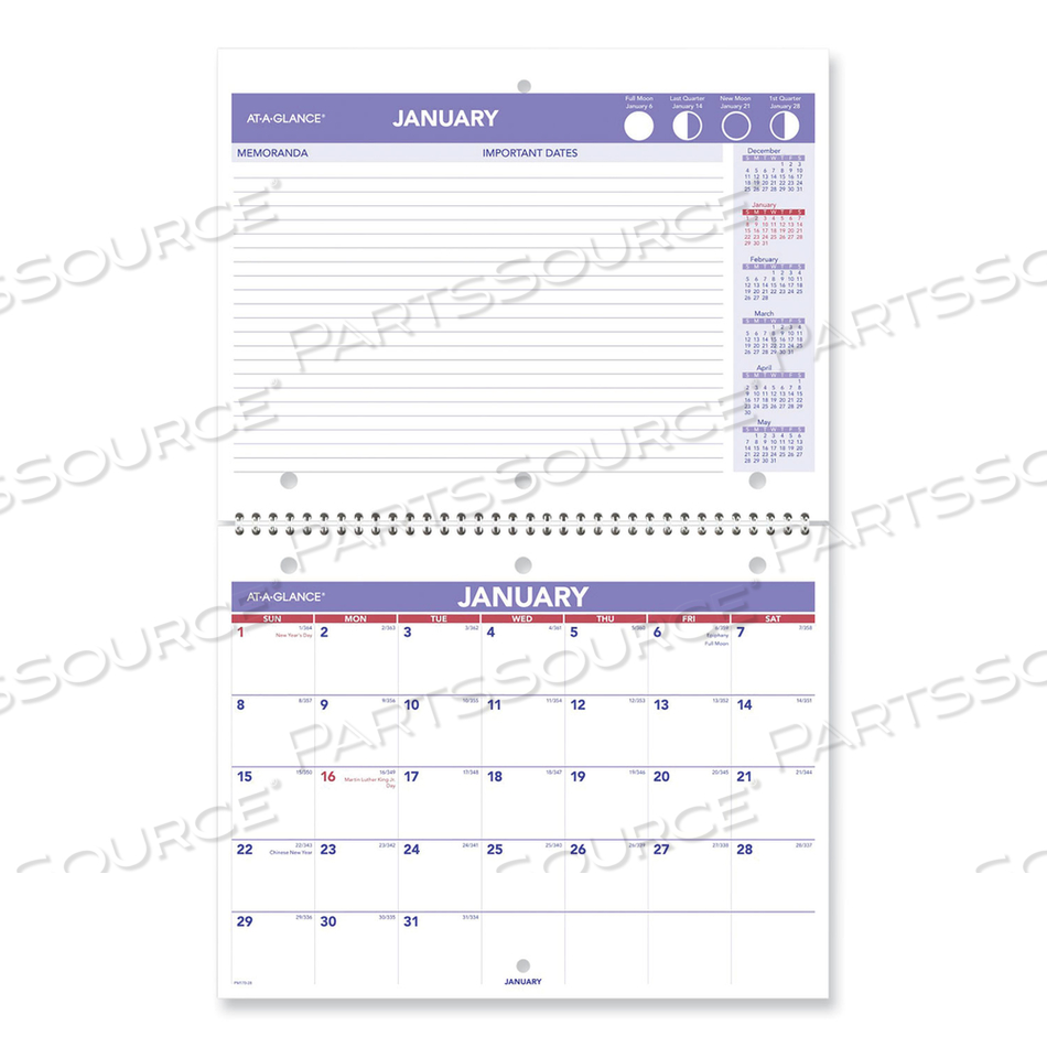 MONTHLY TWIN-WIRE FLIP-BACK DESK/WALL CALENDAR, 11 X 8.5, WHITE/VIOLET/RED SHEETS, 12-MONTH (JAN TO DEC): 2023 