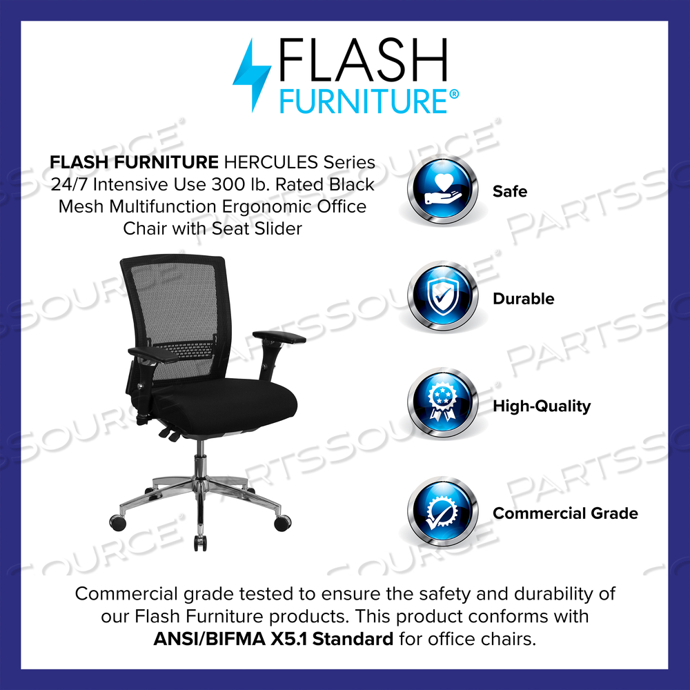 HERCULES SERIES 24/7 INTENSIVE USE 300 LB. RATED BLACK MESH MULTIFUNCTION ERGONOMIC OFFICE CHAIR WITH SEAT SLIDER by Flash Furniture