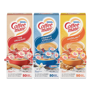 LIQUID COFFEE CREAMER, FRENCH VANILLA/HAZELNUT/ORIGINAL, 0.38 OZ MINI CUPS, 150 CUPS/CARTON by Coffee-Mate