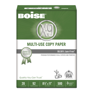 X-9 MULTI-USE COPY PAPER, 92 BRIGHT, 20 LB BOND WEIGHT, 8.5 X 11, WHITE, 500 SHEETS/REAM, 5 REAMS/CARTON by Boise