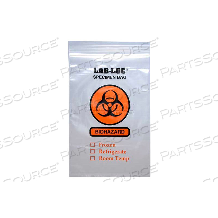 RECLOSABLE 2-WALL SPECIMEN TRANSFER BAG (BIOHAZARD), 10" X 10", CLEAR, PKG QTY 1000 by Elkay Plastics