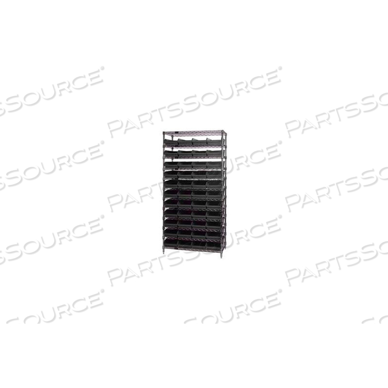 WR12-114 CHROME WIRE SHELVING WITH 44 4"H SHELF BINS BLACK, 24X36X74 by Quantum Storage Systems