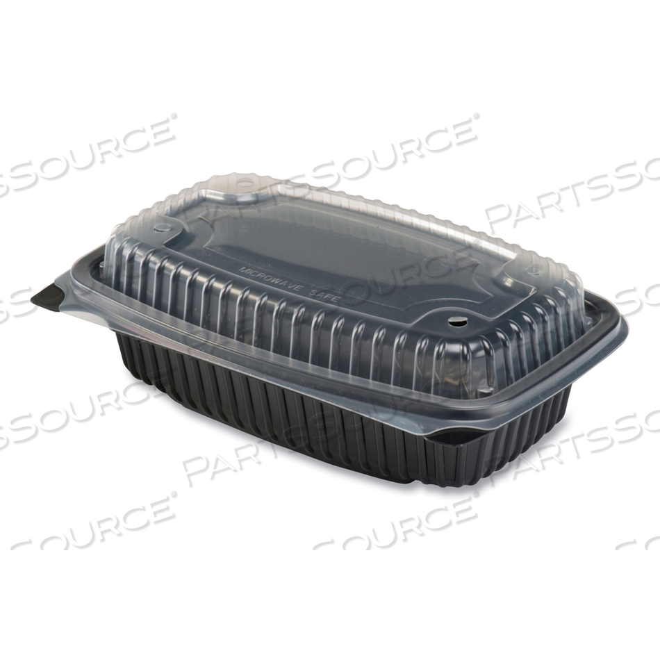 CULINARY LITES MICROWAVABLE CONTAINER, 34 OZ, 9.55 X 6.65 X 3.04, CLEAR/BLACK, PLASTIC, 100/CARTON 