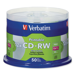 CD-RW DATALIFEPLUS PRINTABLE REWRITABLE DISC, 700 MB/80 MIN, 12X, SPINDLE, SILVER, 50/PACK by Verbatim