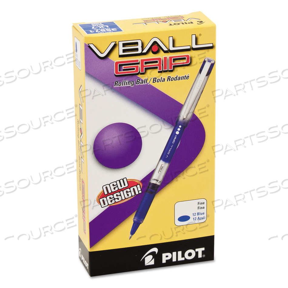 VBALL GRIP LIQUID INK ROLLER BALL PEN, STICK, FINE 0.7 MM, BLUE INK, BLUE/SILVER BARREL by Pilot