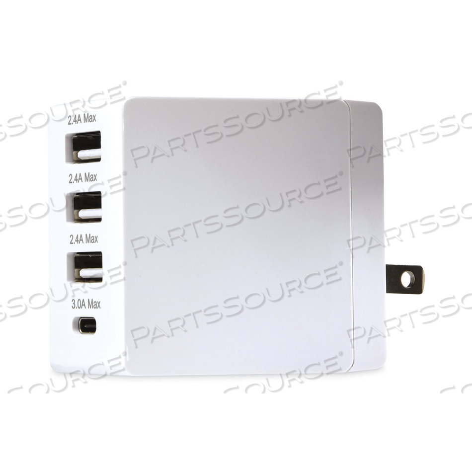 4-PORT USB AND TYPE-C WALL CHARGER, WHITE 