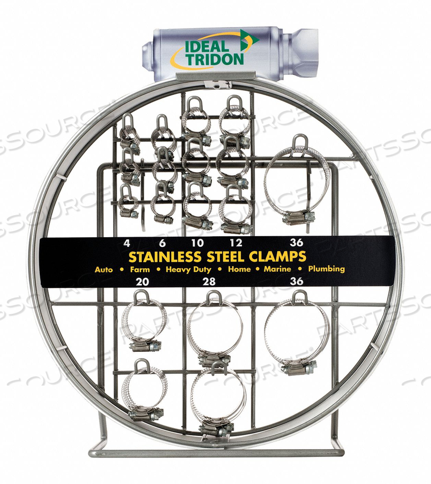 HOSE CLAMP ASSORTMENT, WORM GEAR, DISPLAY RACK, 301 STAINLESS STEEL, WORM GEAR HOSE CLAMP ASSORTMENT by Ideal Industries Inc.