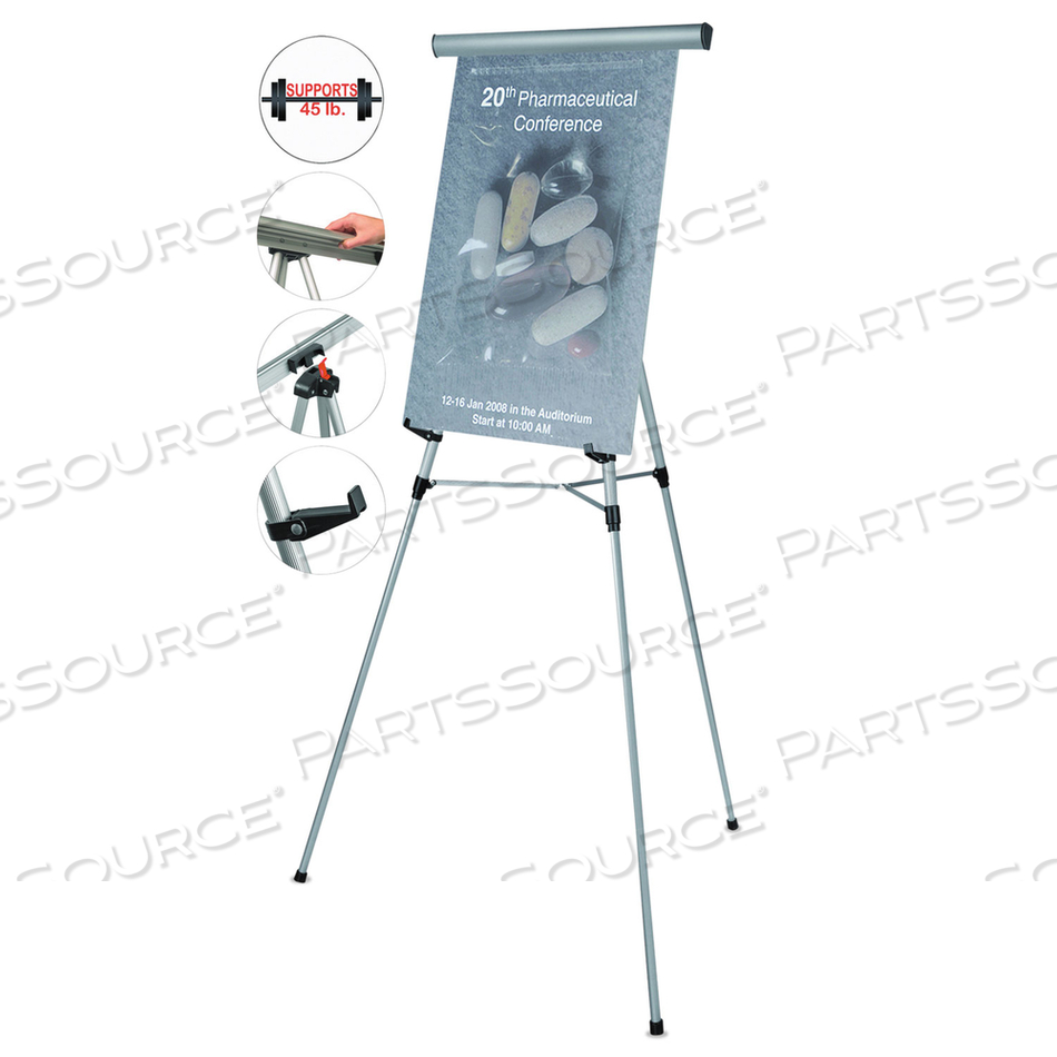 MASTERVISION 3-LEG LIGHTWEIGHT TELESCOPING DISPLAY EASEL, SILVER by MasterVision