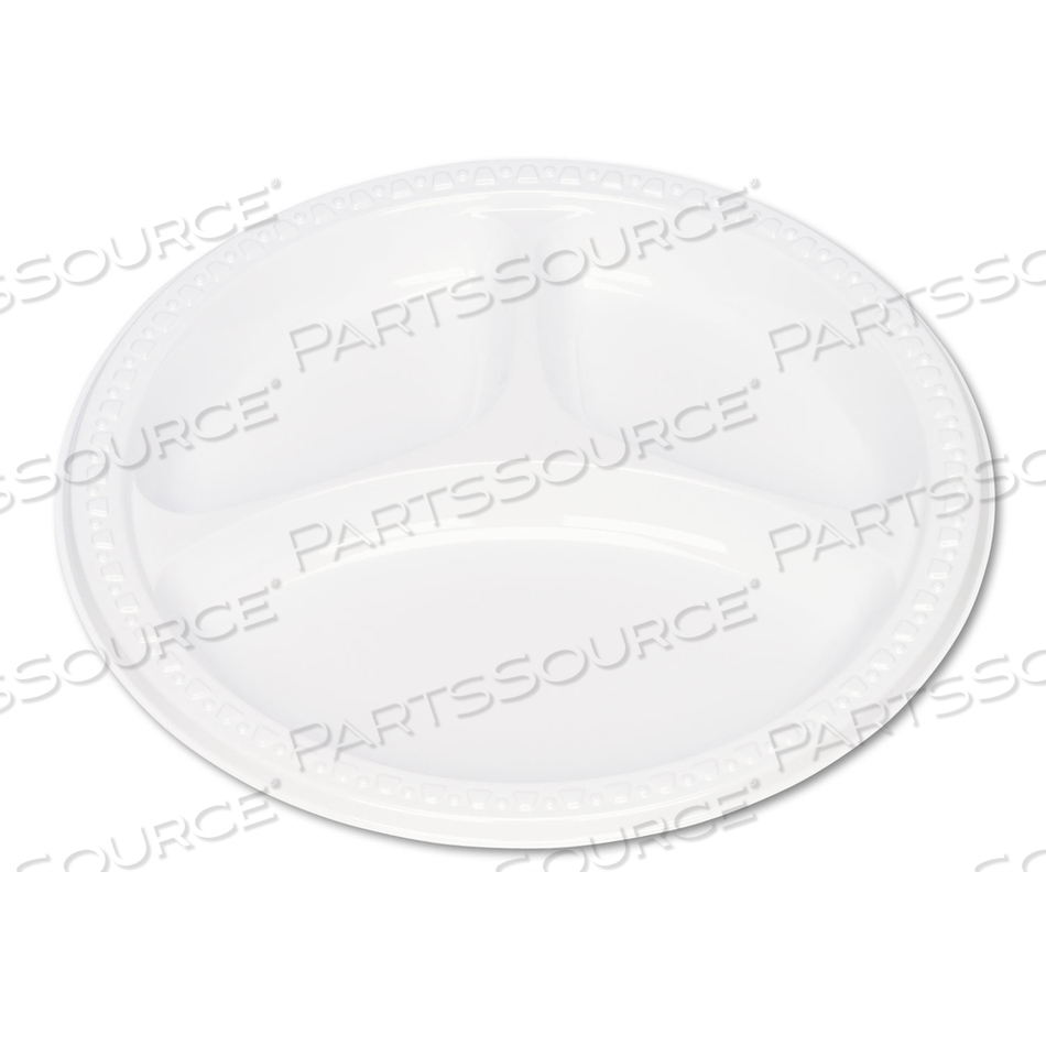 PLASTIC DINNERWARE, COMPARTMENT PLATES, 9" DIA, WHITE by Tablemate PLASTIC DINNERWARE, COMPARTMENT PLATES, 9" DIA, WHITE by Tablemate