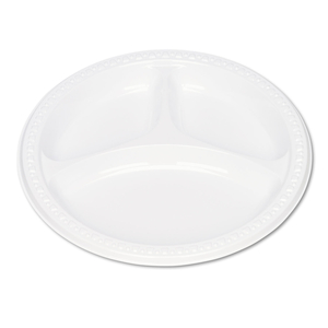 PLASTIC DINNERWARE, COMPARTMENT PLATES, 9" DIA, WHITE, 125/PACK by Tablemate