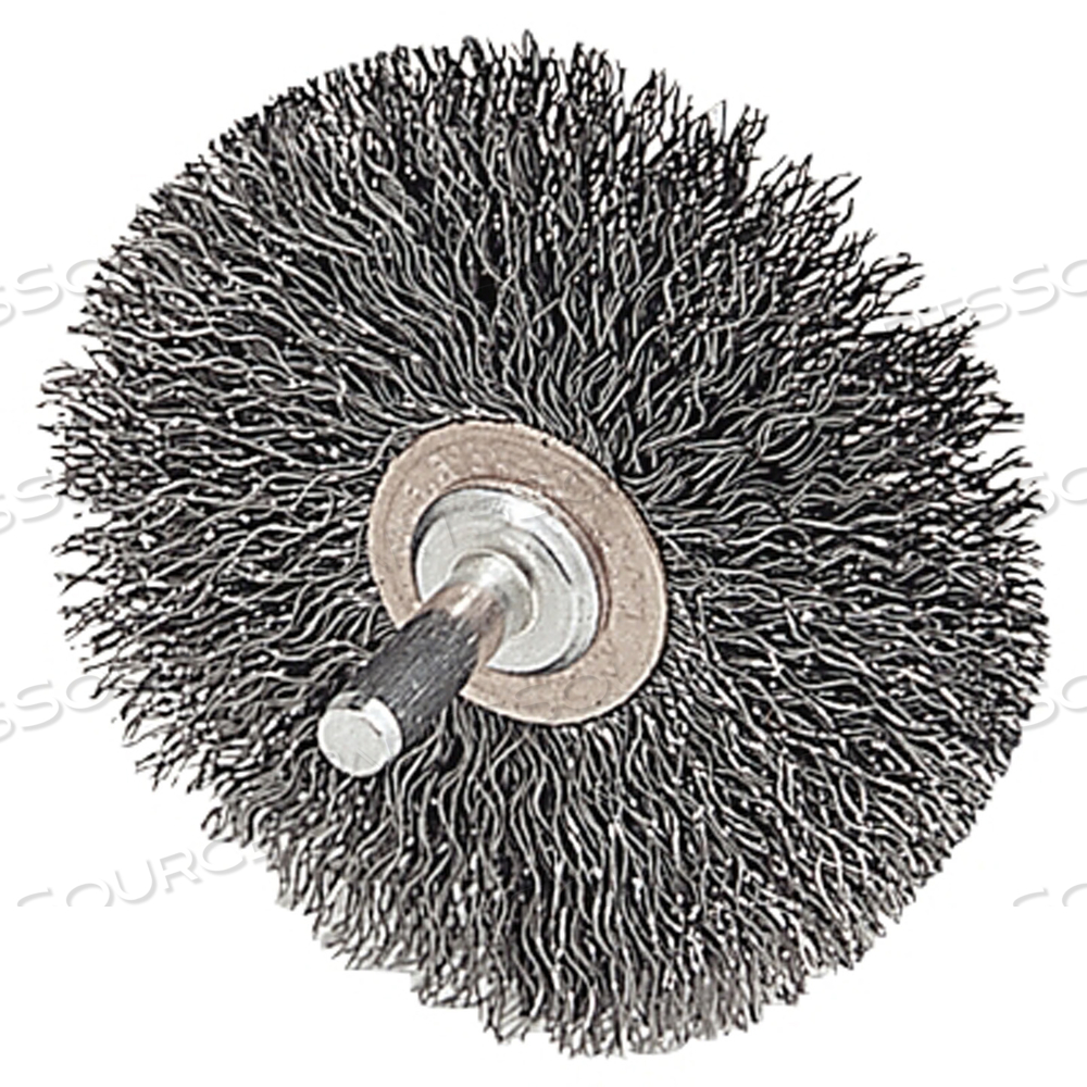 STEM-MOUNTED NARROW CONFLEX BRUSH, 2 IN DIA X 3/8 IN W FACE, 0.0118 IN STAINLESS STEEL WIRE, 20000 RPM, 1/4 IN STEM by Weiler STEM-MOUNTED NARROW CONFLEX BRUSH, 2 IN DIA X 3/8 IN W FACE, 0.0118 IN STAINLESS STEEL WIRE, 20000 RPM, 1/4 IN STEM by Weiler